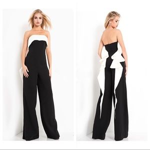 NWT Jovani 04355 Black Ivory Strapless Evening Jumpsuit